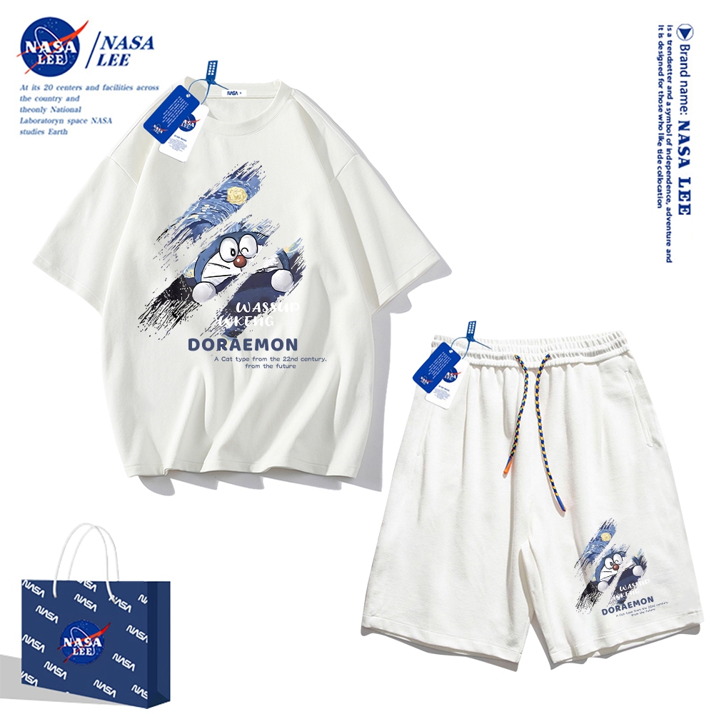 Áo thun ngắn tay Nasa mùa hè nam dáng rộng Quần Short Cotton hợp thời trang, nam nữ thể thao giản dị Phong cách đơn giản 2024 Phong cách mới