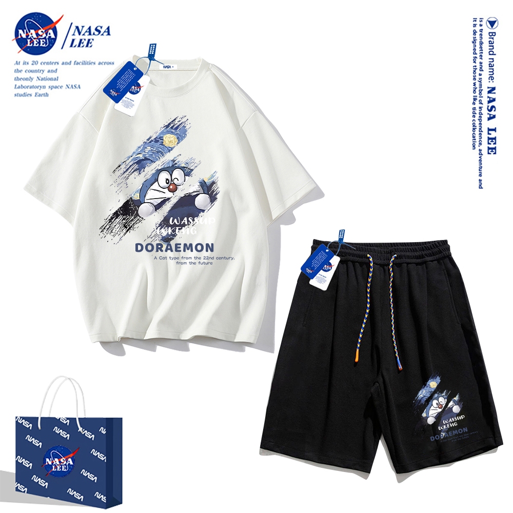 Áo thun ngắn tay Nasa mùa hè nam dáng rộng Quần Short Cotton hợp thời trang, nam nữ thể thao giản dị Phong cách đơn giản 2024 Phong cách mới