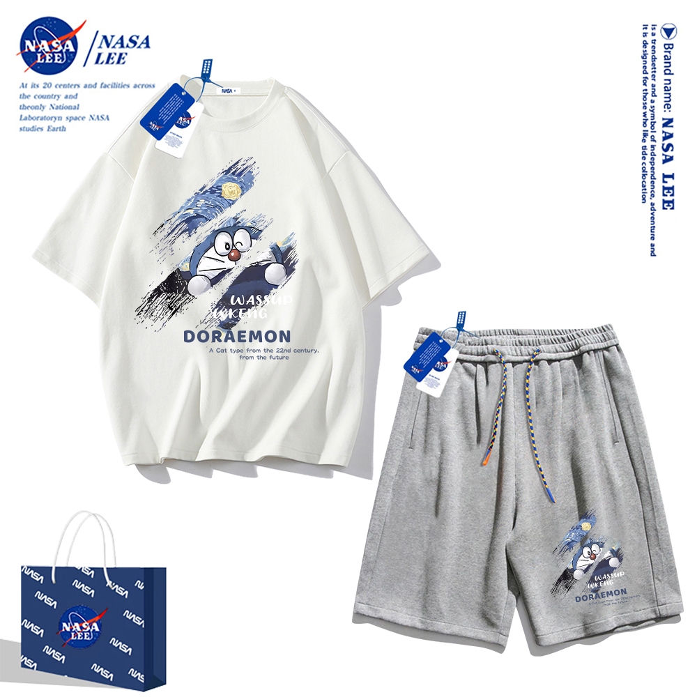 Áo thun ngắn tay Nasa mùa hè nam dáng rộng Quần Short Cotton hợp thời trang, nam nữ thể thao giản dị Phong cách đơn giản 2024 Phong cách mới