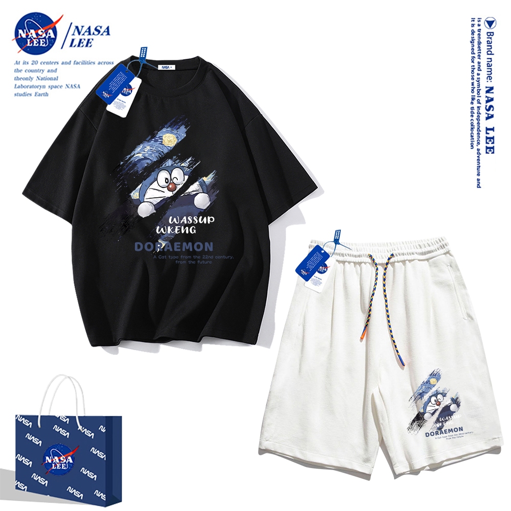 Áo thun ngắn tay Nasa mùa hè nam dáng rộng Quần Short Cotton hợp thời trang, nam nữ thể thao giản dị Phong cách đơn giản 2024 Phong cách mới