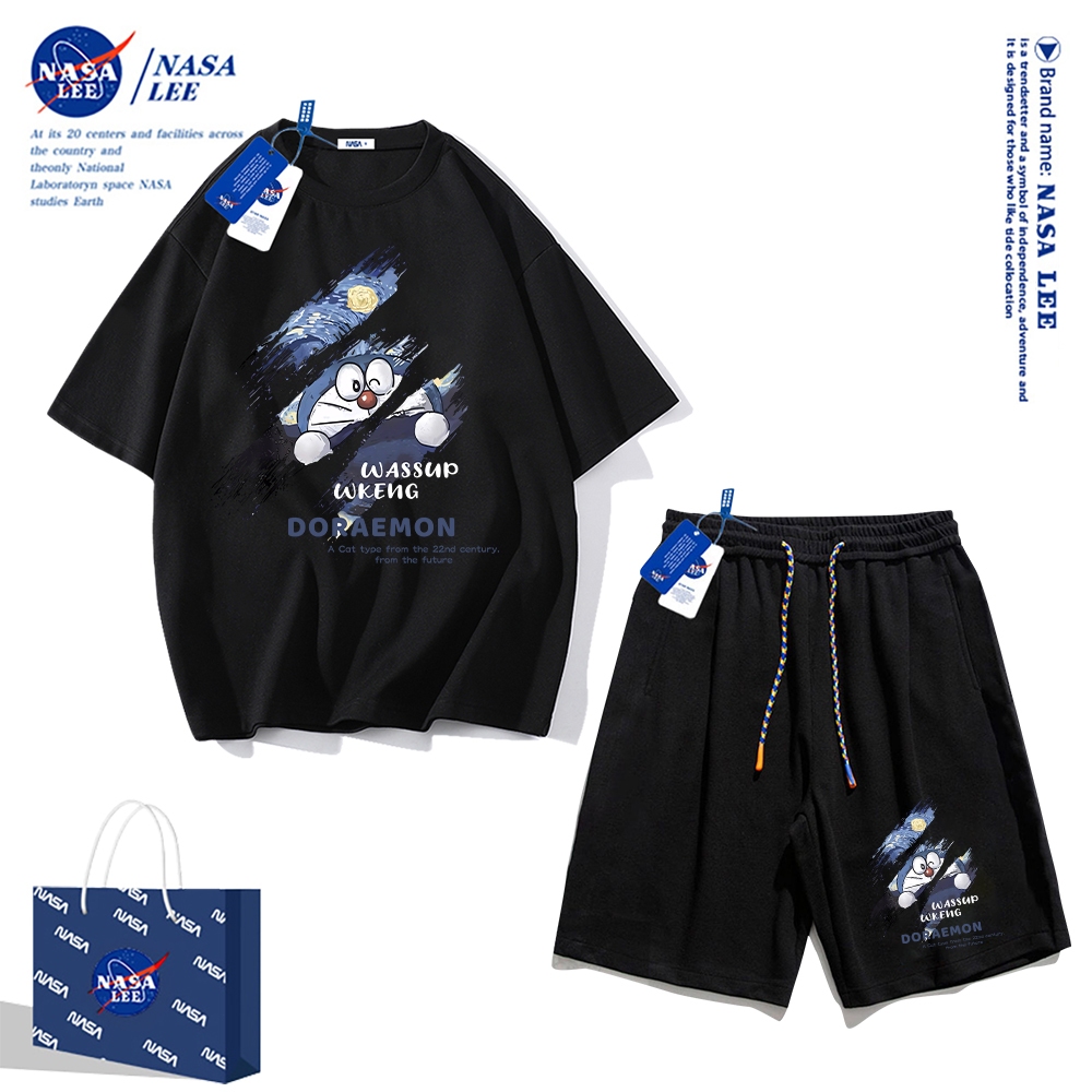 Áo thun ngắn tay Nasa mùa hè nam dáng rộng Quần Short Cotton hợp thời trang, nam nữ thể thao giản dị Phong cách đơn giản 2024 Phong cách mới