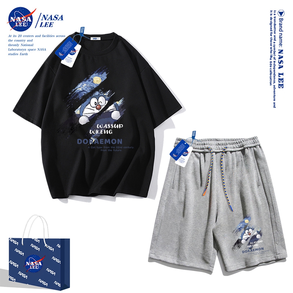 Áo thun ngắn tay Nasa mùa hè nam dáng rộng Quần Short Cotton hợp thời trang, nam nữ thể thao giản dị Phong cách đơn giản 2024 Phong cách mới