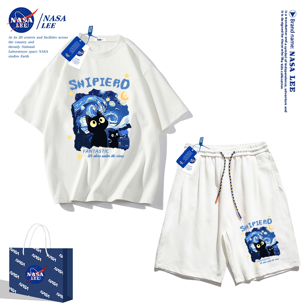 Áo thun ngắn tay Nasa mùa hè nam dáng rộng Quần Short Cotton hợp thời trang, nam nữ thể thao giản dị Phong cách đơn giản 2024 Phong cách mới1