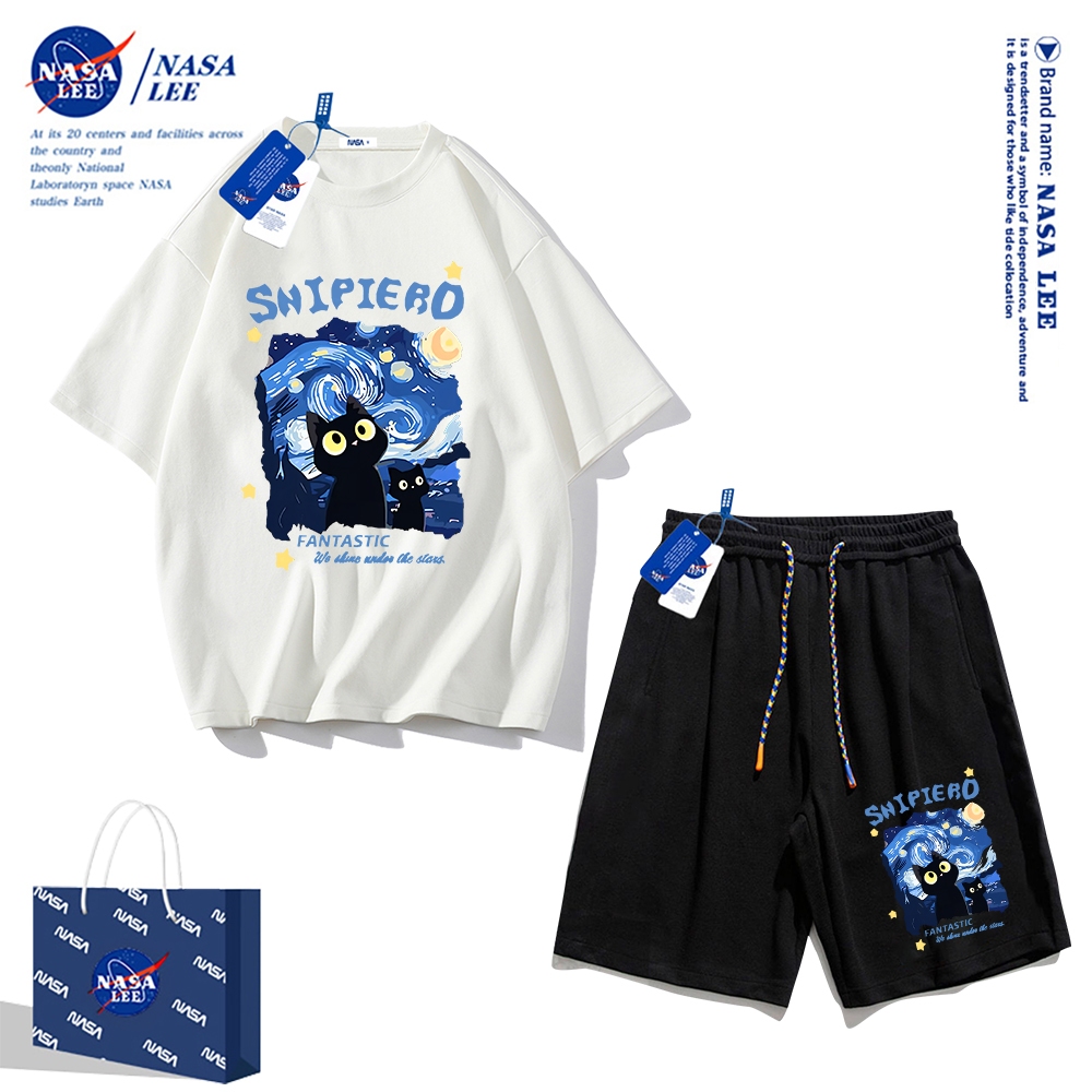 Áo thun ngắn tay Nasa mùa hè nam dáng rộng Quần Short Cotton hợp thời trang, nam nữ thể thao giản dị Phong cách đơn giản 2024 Phong cách mới1