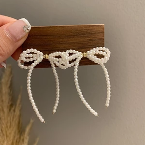 Bạc Kim Nơ Ngọc Trai Tua Rua Bông Tai Hàn Quốc Nhỏ Tươi Thiết Kế Cảm Giác Đinh Nhỏ Thời Trang accessorize Bông Tai Nữ