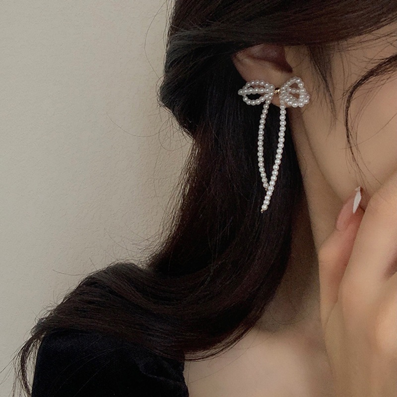 Bạc Kim Nơ Ngọc Trai Tua Rua Bông Tai Hàn Quốc Nhỏ Tươi Thiết Kế Cảm Giác Đinh Nhỏ Thời Trang accessorize Bông Tai Nữ