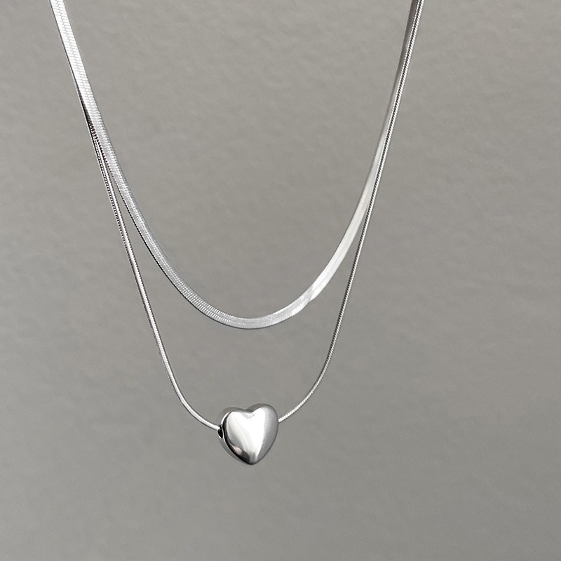 Tình yêu rắn xương chuỗi hai lớp vòng cổ cá tính đơn giản gió lạnh dây chuyền niche mọi thứ khí chất phụ kiện bán buôn nữ