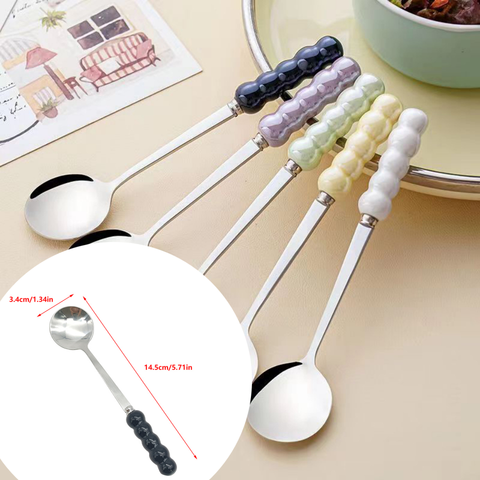 N2hao Ngọc Trai Tay Cầm Thìa Inox Khuấy Thìa Kem Bánh Món Tráng Miệng Thìa Thanh Phụ Kiện Nhà Bếp Đảng Dao Kéo Tiện Ích n