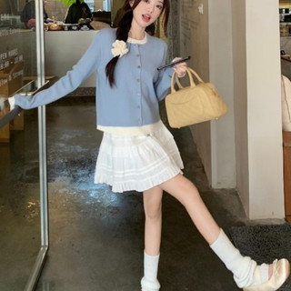 Áo len áo khoác cardigan áo mặc trong phối trong mẫu mới mùa thu cho nữ giả hai chiếc áo ghép màu tương phản