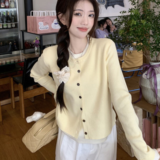 Áo len áo khoác cardigan áo mặc trong phối trong mẫu mới mùa thu cho nữ giả hai chiếc áo ghép màu tương phản