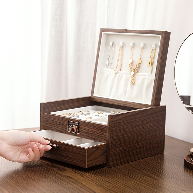 Casegrace Hộp Đựng Trang Sức 3 Trong 1 Bằng Gỗ Hai Lớp Nam Châm Có Thể Tháo Rời Sắp Xếp Gọn Gàng Cho