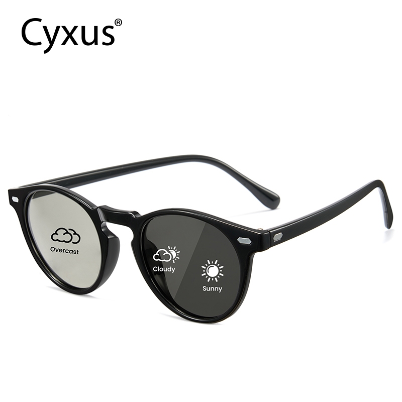 Cyxus Kính Mát Đổi Màu Phân Cực Thông Minh UV400 Gọng Tròn Hợp Kim Nhôm Siêu Nhẹ Nam Nữ P1214