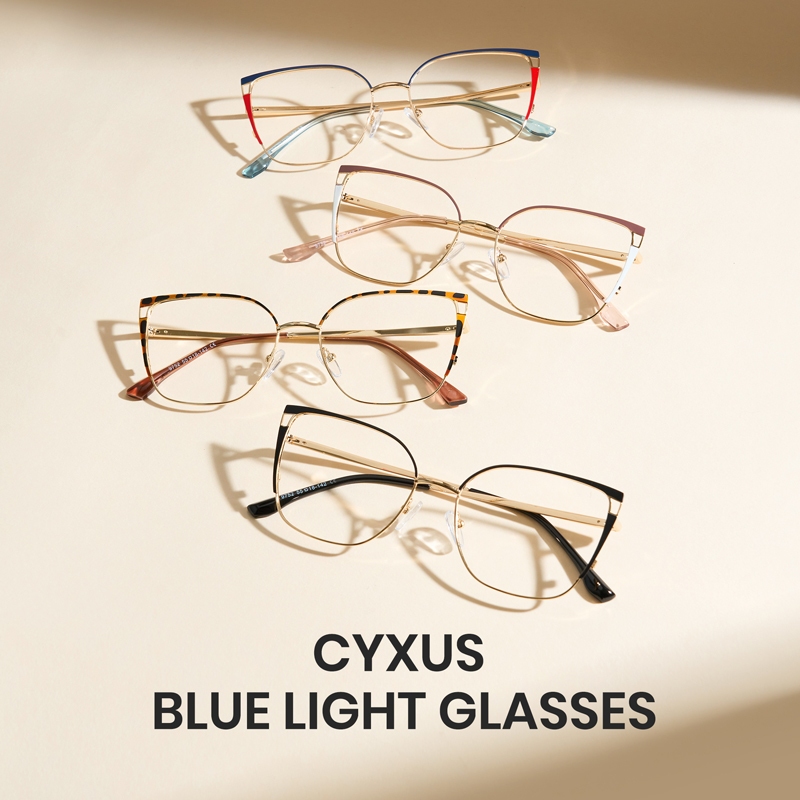 Cyxus Kính Chống Ánh Sáng Xanh Gọng Kim Loại Mắt Mèo Nữ Giảm Mỏi Mắt Bảo Vệ Mắt Màn Hình Máy Tính 8170