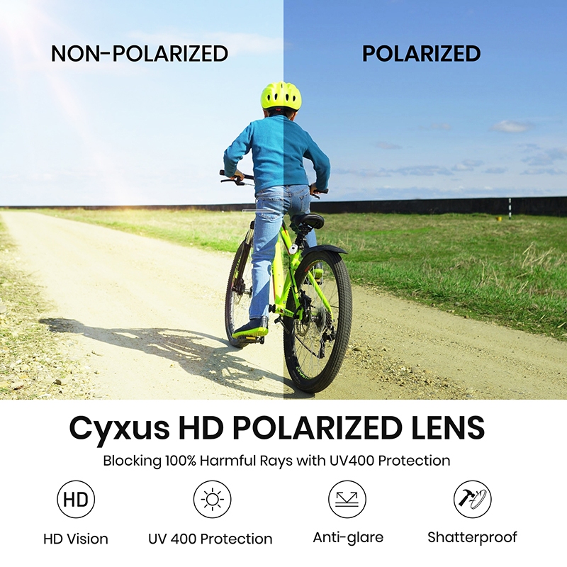 Cyxus Kính Phân Cực Cho Bé 6-16 Tuổi Chống Tia UV400 Thiết Kế Bao Quanh Nhẹ Bền Đạp Xe Chạy Bộ 6028