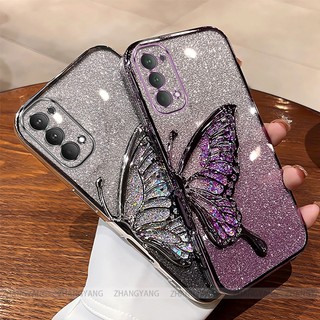 Ốp Lưng Cho OPPO reno 4 reno 5 reno 5k Mạ Điện Lấp Lánh Vỏ Điện Thoại Silicon Thẩm Mỹ Miếng Dán Bướm TPU Mềm