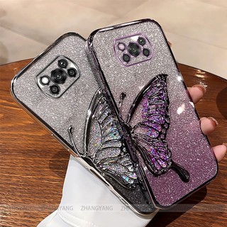 Ốp Lưng Cho Poco X3 Poco X3 NFC Poco X3 PRO Mạ Điện Lấp Lánh Vỏ Điện Thoại Silicon Thẩm Mỹ Miếng Dán Bướm TPU Mềm