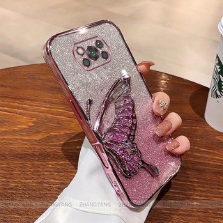 Ốp Lưng Cho Poco X3 Poco X3 NFC Poco X3 PRO Mạ Điện Lấp Lánh Vỏ Điện Thoại Silicon Thẩm Mỹ Miếng Dán Bướm TPU Mềm