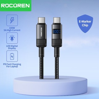 Cáp Rocoren 100w 5A Type C sang Type C Màn hình kỹ thuật số LED PD Cáp sạc nhanh cho điện thoại máy tính xách tay