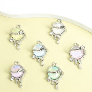 10 chiếc mặt dây chuyền hợp kim thiết kế hành tinh & ngôi sao đầy màu sắc, đính kim cương giả pha lê, dùng cho bông tai, vòng cổ DIY và hơn thế nữa