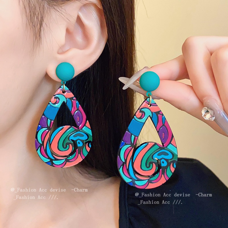 Bông tai hình giọt nước sơn bạc thời trang Bohemian bông tai dài cổ điển cá tính bông tai độc đáo