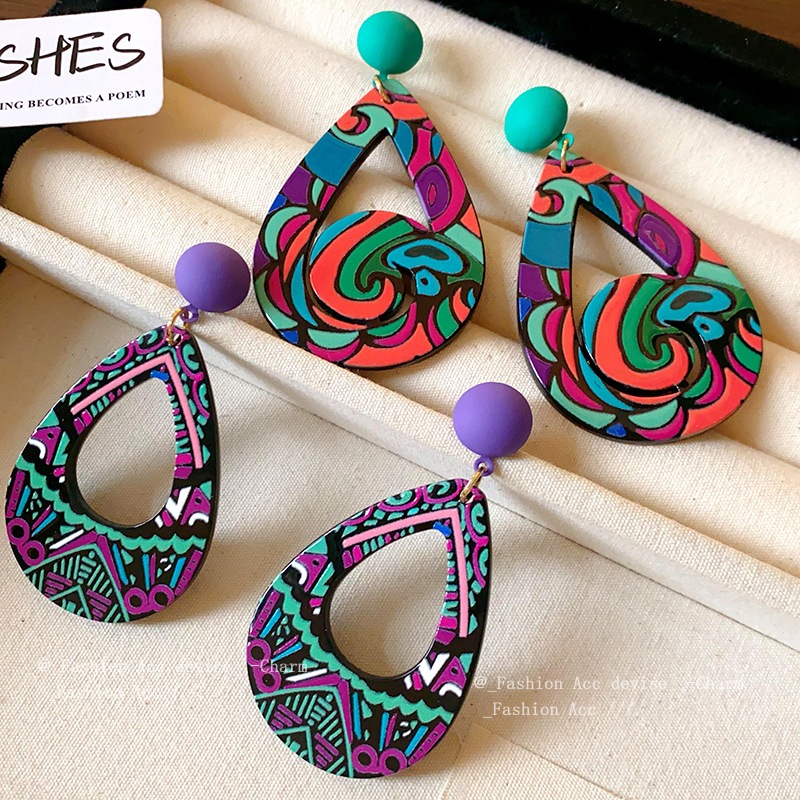 Bông tai hình giọt nước sơn bạc thời trang Bohemian bông tai dài cổ điển cá tính bông tai độc đáo
