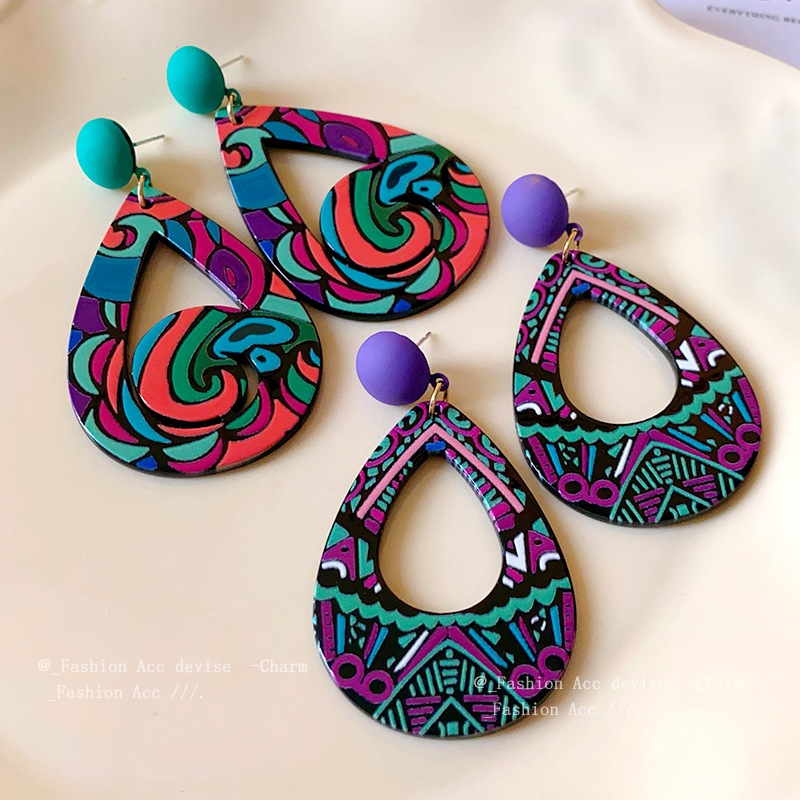 Bông tai hình giọt nước sơn bạc thời trang Bohemian bông tai dài cổ điển cá tính bông tai độc đáo