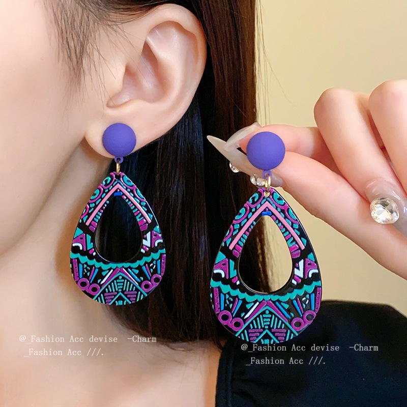 Bông tai hình giọt nước sơn bạc thời trang Bohemian bông tai dài cổ điển cá tính bông tai độc đáo