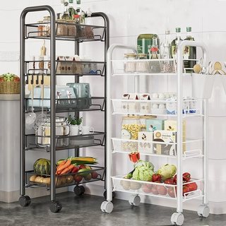 Kệ Kệ Thép Carbon Năm Lớp, Xịt Bột, Bánh Xe, Kệ Lưới Dây Thép,Xe đẩy nhỏ