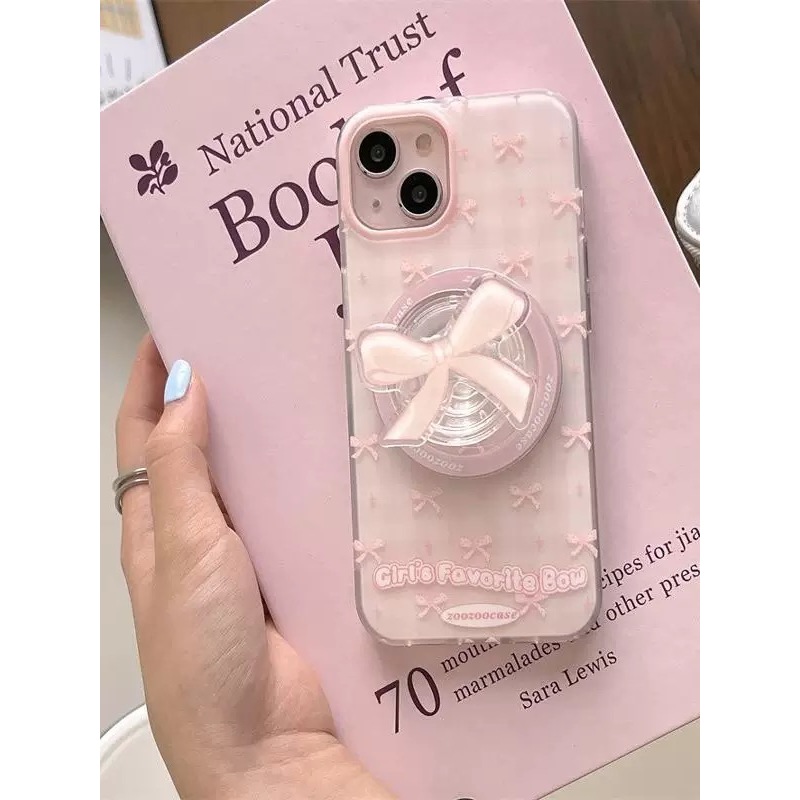 Pink Girl Bow Giá đỡ từ tính Vỏ điện thoại Apple tươi nhỏ Thích hợp cho iphone16 / 15 / 14promax12 / 13 / 11