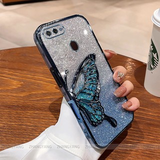 Ốp Lưng Cho OPPO A5s A12 A7 F9 Mạ Điện Lấp Lánh Vỏ Điện Thoại Silicon Thẩm Mỹ Miếng Dán Bướm TPU Mềm