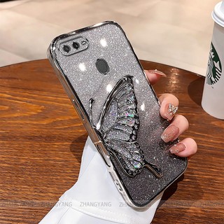 Ốp Lưng Cho OPPO A5s A12 A7 F9 Mạ Điện Lấp Lánh Vỏ Điện Thoại Silicon Thẩm Mỹ Miếng Dán Bướm TPU Mềm