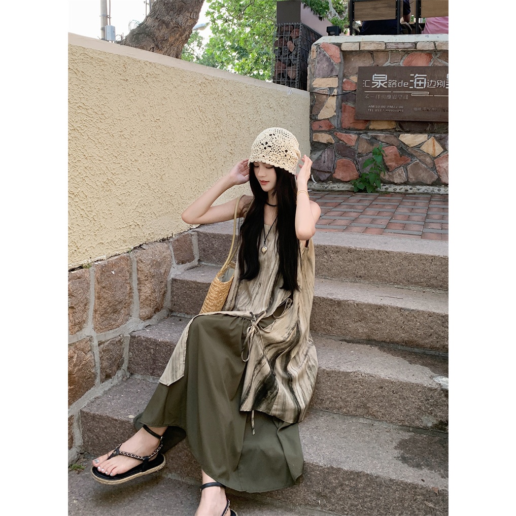 【BANKO】Váy dây buộc hai mảnh giả mùa hè dành cho nữ