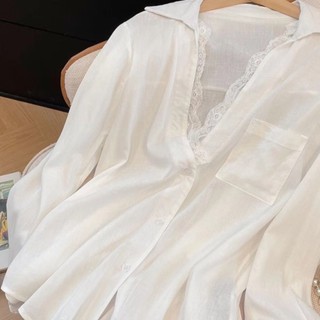 Áo sơ mi nữ dài tay ren dáng rộng phong cách Hàn Quốc Hàng mới có sẵn