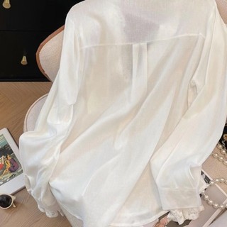 Áo sơ mi nữ dài tay ren dáng rộng phong cách Hàn Quốc Hàng mới có sẵn