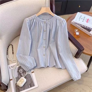 Áo dài tay cổ tròn dáng rộng cổ điển thời trang Hàn Quốc
