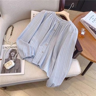 Áo dài tay cổ tròn dáng rộng cổ điển thời trang Hàn Quốc