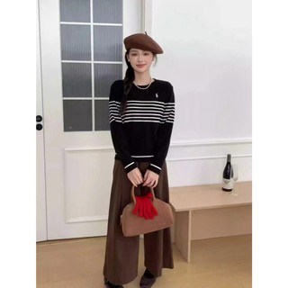 Áo sơ mi dài tay sọc dệt kim dáng rộng phong cách Hàn Quốc dành cho nữ