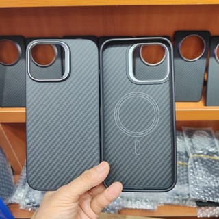 Ốp Điện Thoại Sợi Carbon Aramid Từ Tính Cho iPhone 16 Pro Max Plus Sạc Không Dây Vỏ Chống Sốc Cho iPhone 15 14 Pro