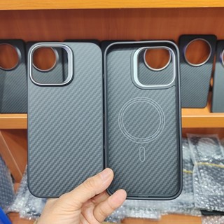 Ốp Điện Thoại Sợi Carbon Aramid Từ Tính Cho iPhone 16 Pro Max Plus Sạc Không Dây Vỏ Chống Sốc Cho iPhone 15 14 Pro