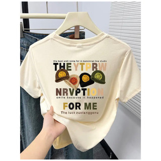 Áo thun nữ cotton plus size tay ngắn cổ tròn dáng rộng in hoạt hình, size 5XL, thời trang