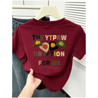 Áo thun nữ cotton plus size tay ngắn cổ tròn dáng rộng in hoạt hình, size 5XL, thời trang