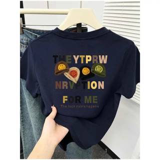 Áo thun nữ cotton plus size tay ngắn cổ tròn dáng rộng in hoạt hình, size 5XL, thời trang