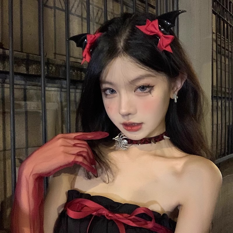Y2k Cà vạt tối Demon Bat Kẹp tóc Goth Halloween chụp ảnh trang phục Ngộ nghĩnh nơ trang trí đạo cụ mũ đội đầu