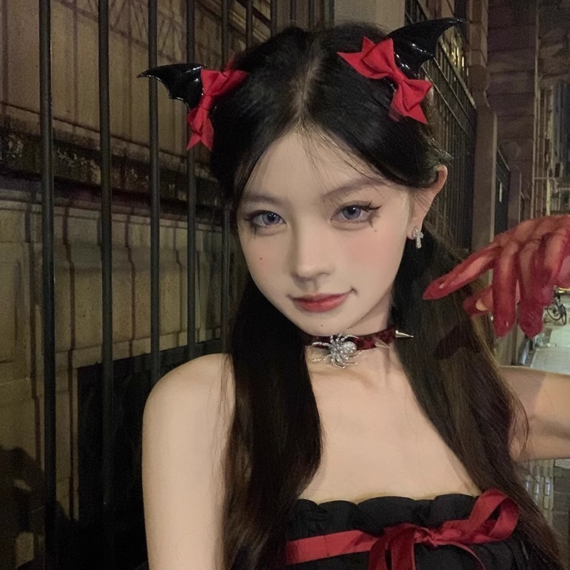 Y2k Cà vạt tối Demon Bat Kẹp tóc Goth Halloween chụp ảnh trang phục Ngộ nghĩnh nơ trang trí đạo cụ mũ đội đầu