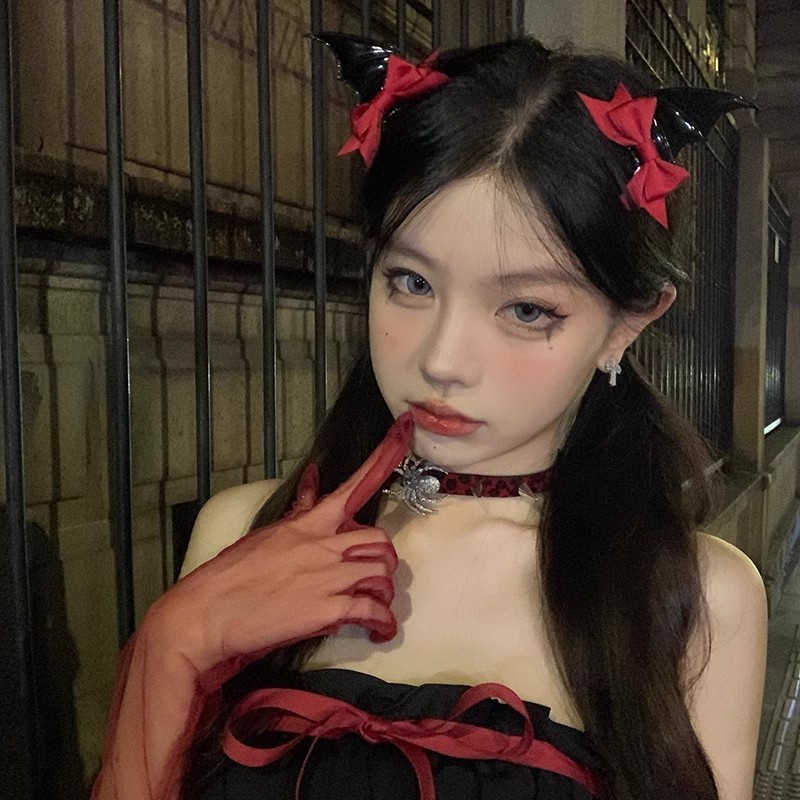Y2k Cà vạt tối Demon Bat Kẹp tóc Goth Halloween chụp ảnh trang phục Ngộ nghĩnh nơ trang trí đạo cụ mũ đội đầu