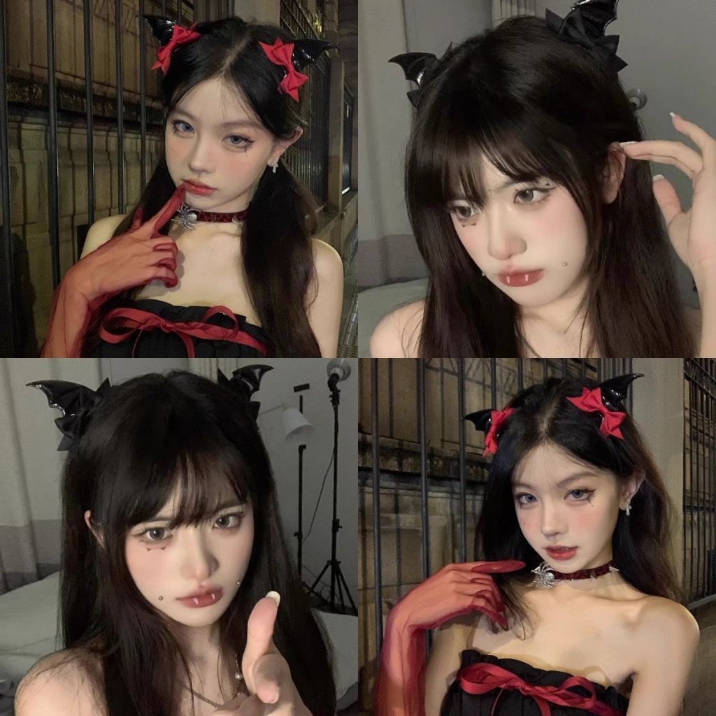 Y2k Cà vạt tối Demon Bat Kẹp tóc Goth Halloween chụp ảnh trang phục Ngộ nghĩnh nơ trang trí đạo cụ mũ đội đầu
