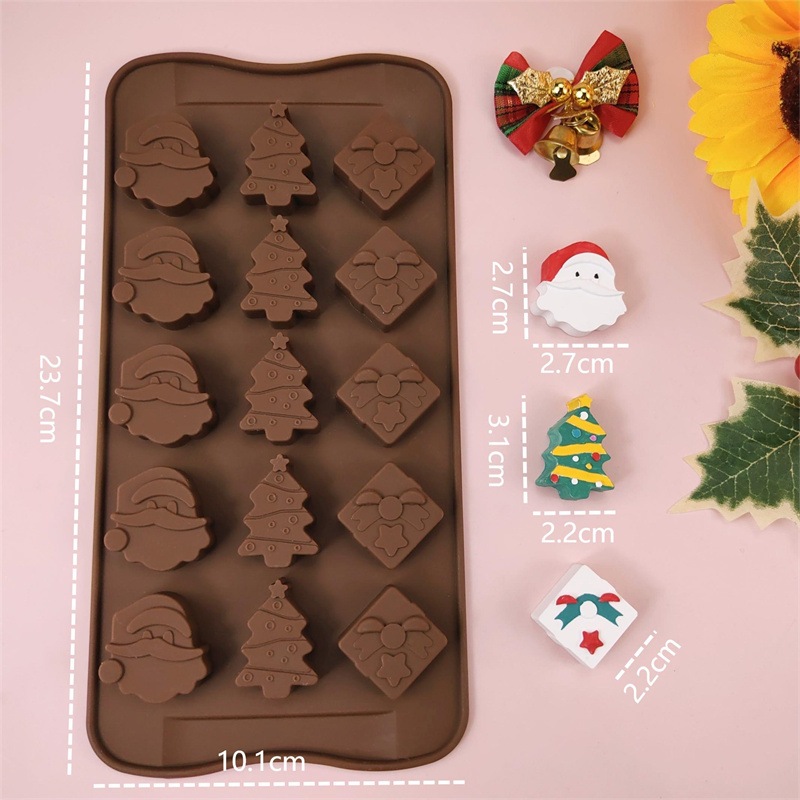 15 Khoang Giáng Sinh Series Khuôn Silicon Ông Già Noel Hộp Quà Tặng Cây Giáng Sinh Khuôn Socola Khay Đá Pudding Thạch Kẹo Khuôn DIY Dụng Cụ Nướng Bánh