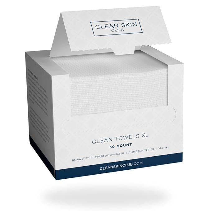 Khăn mặt Clean Skin Club XLTM Supreme, 50 miếng, USDA Biobased, được bác sĩ da liễu phê duyệt, tẩy tế bào chết nhẹ nhàng, dùng một lần, khô hoặc tẩy trang