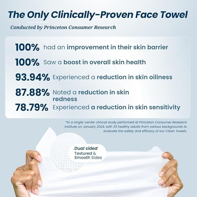 Khăn mặt Clean Skin Club XLTM Supreme, 50 miếng, USDA Biobased, được bác sĩ da liễu phê duyệt, tẩy tế bào chết nhẹ nhàng, dùng một lần, khô hoặc tẩy trang