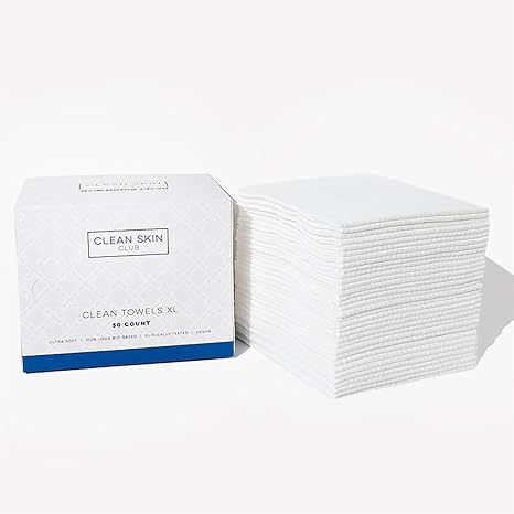 Khăn mặt Clean Skin Club XLTM Supreme, 50 miếng, USDA Biobased, được bác sĩ da liễu phê duyệt, tẩy tế bào chết nhẹ nhàng, dùng một lần, khô hoặc tẩy trang